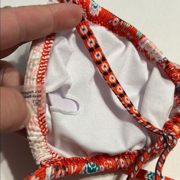 SHEIN Pink Red Green White Floral Triangle Swim Bikini Top Adjustable Tie Small - Picture 6 of 6